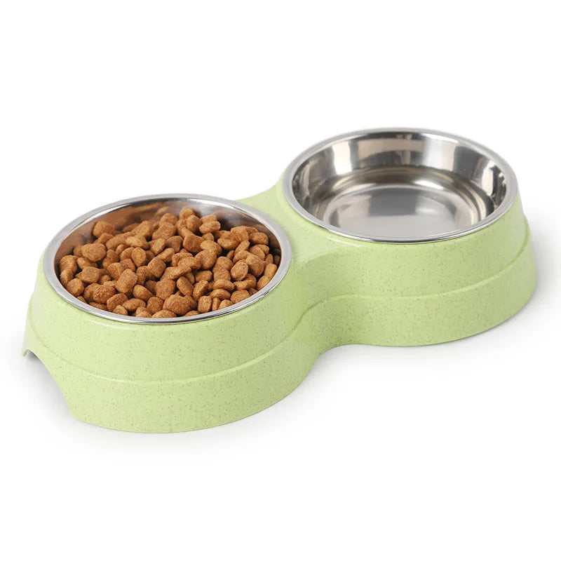Double Pet Bowls Set | Stainless Steel Dog Food & Water Feeder for Cats and Puppies