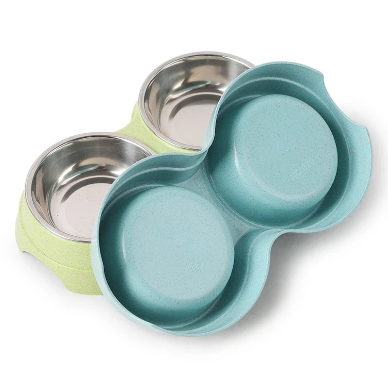 Double Pet Bowls Set | Stainless Steel Dog Food & Water Feeder for Cats and Puppies