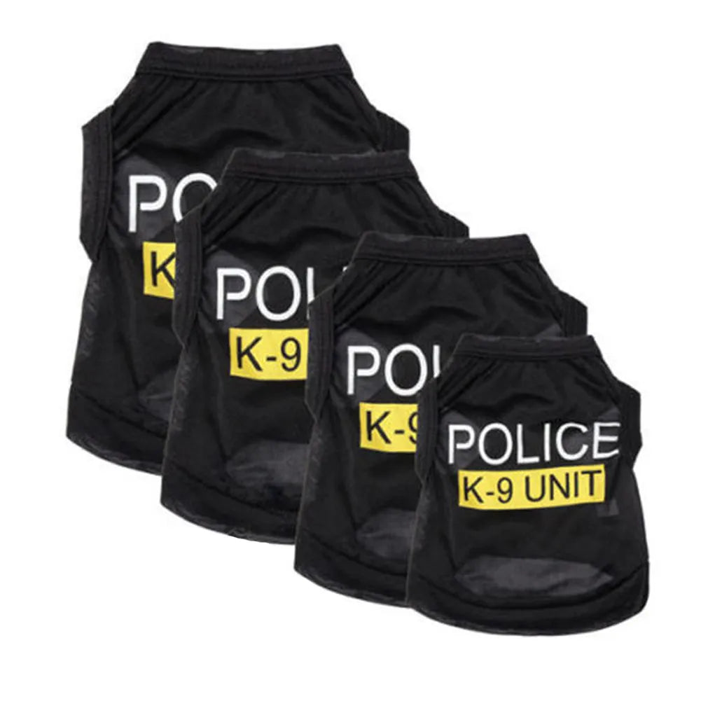 Police Suit Cosplay Dog Clothes Black Elastic Vest Puppy T-Shirt