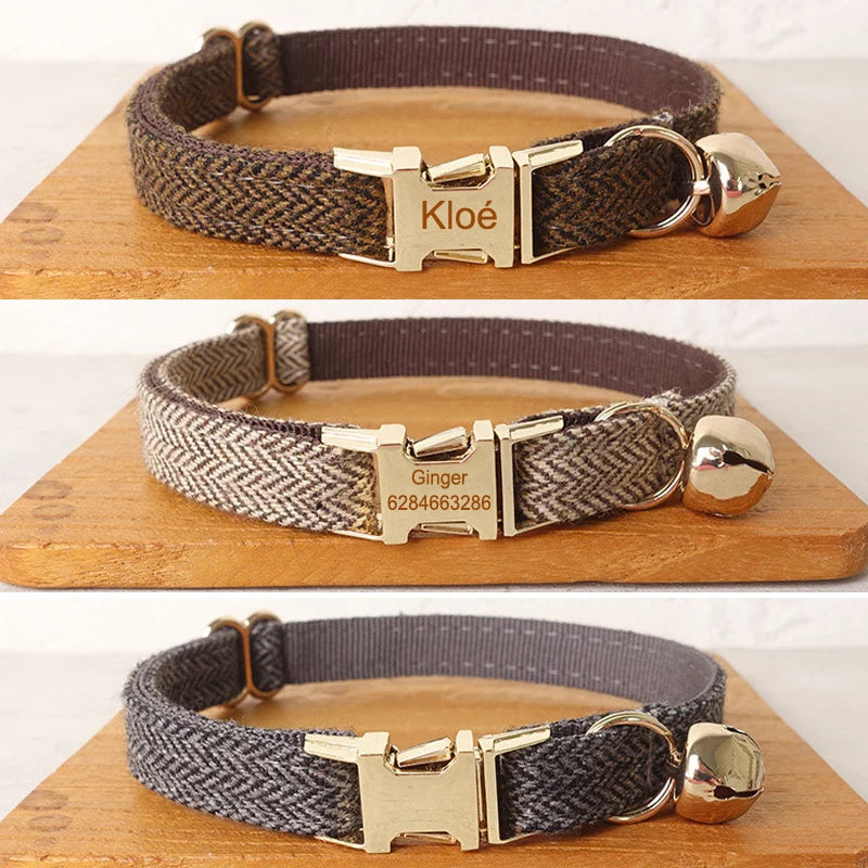 Personalized Cat Collar with Bell and Bow | Customized Engraving for Kittens and Small Dogs - Adjustable Necklace