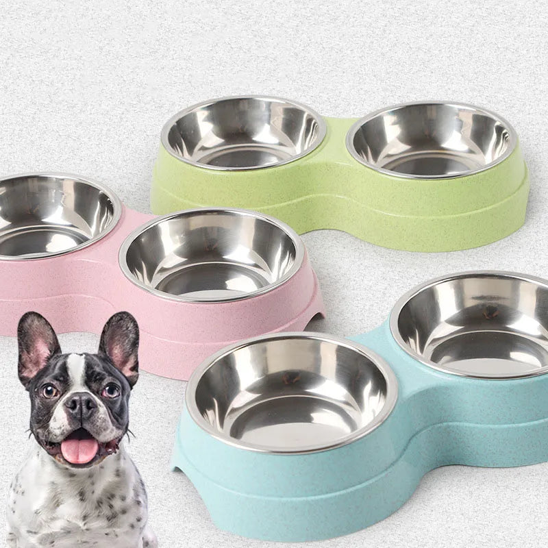 Double Pet Bowls Set | Stainless Steel Dog Food & Water Feeder for Cats and Puppies