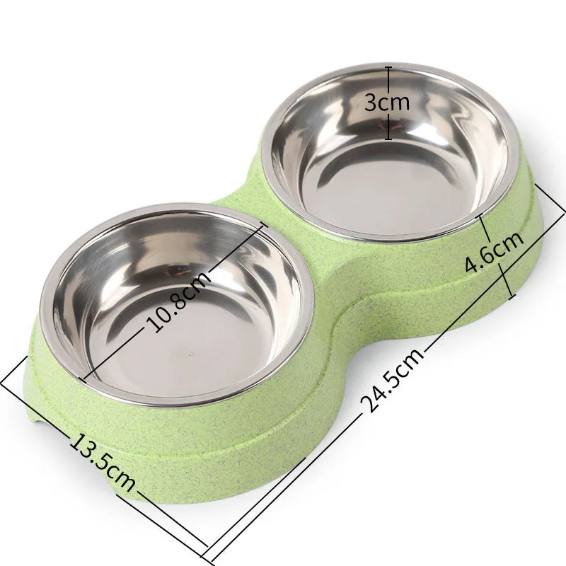 Double Pet Bowls Set | Stainless Steel Dog Food & Water Feeder for Cats and Puppies