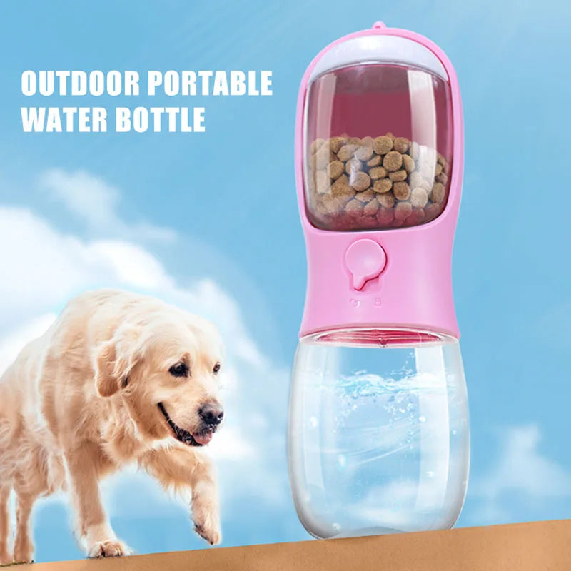 2-in-1 Portable Dog & Cat Water Bottle | 300ml Food Grade Travel Cup with Food Dispenser