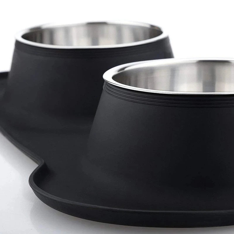 Antislip Double Dog Bowl with Silicone Mat | Durable Stainless Steel Food and Water Feeder for Dogs and Cats