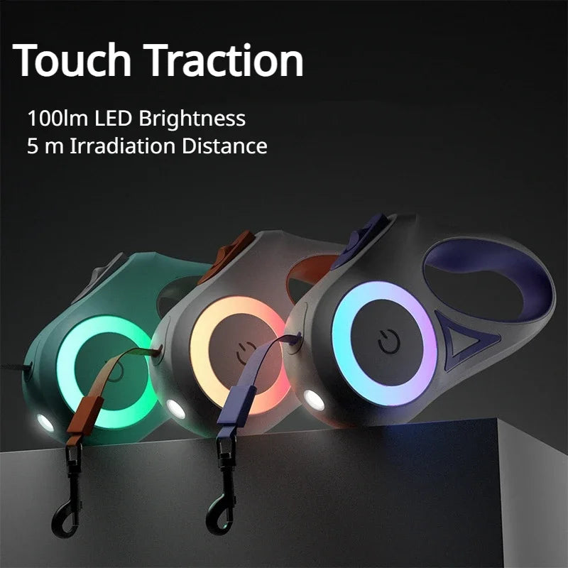 LED Dog Leash with Automatic Extension | Durable Nylon Pet Walking Lead | Streamer Lights for Safety & Visibility