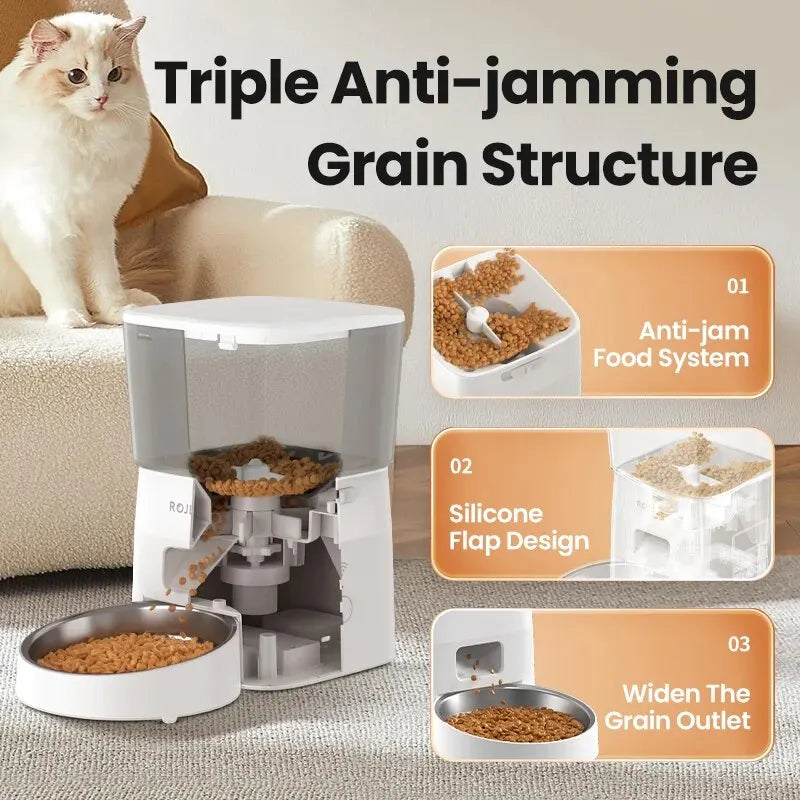 ROJECO 2L Automatic Cat Feeder | WiFi Smart Pet Food Dispenser with Remote Control for Dogs & Cats