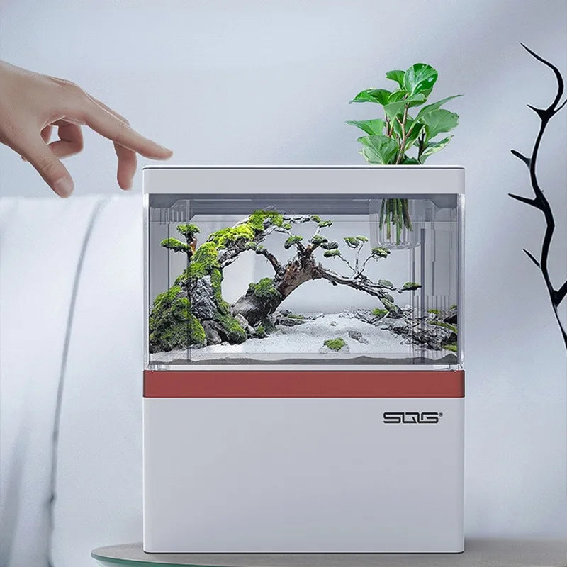 Self-Circulating Mini Fish Tank | Eco-Friendly Desktop Aquarium with Charging Filter