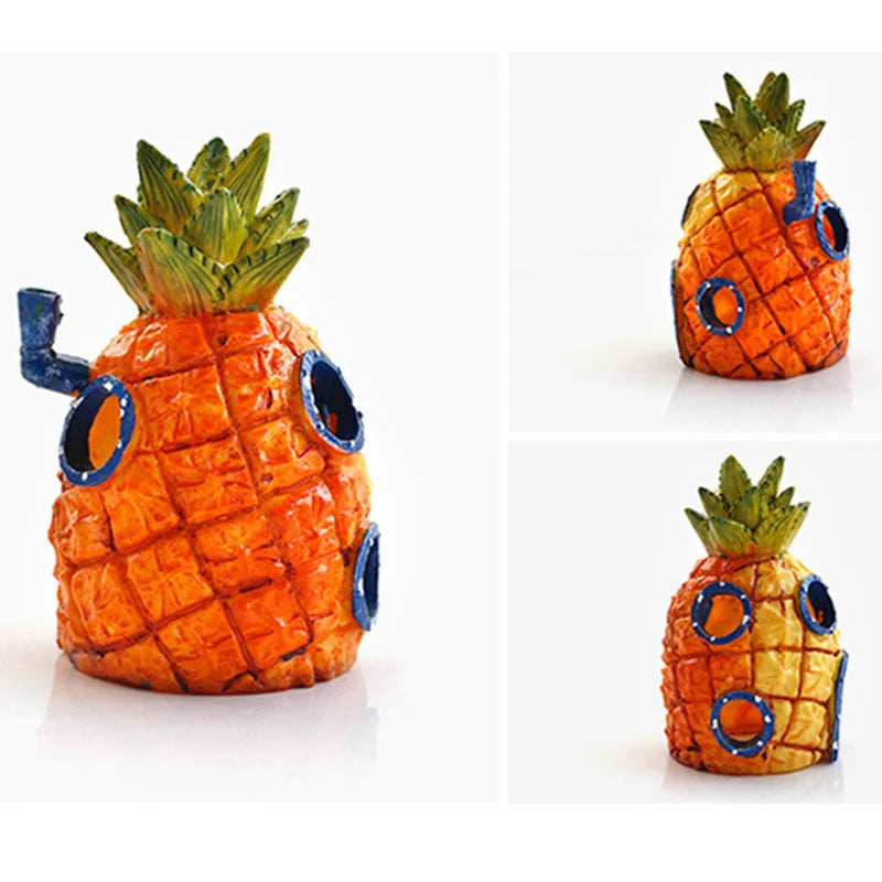 Cartoon Pineapple House Aquarium Decoration | Fish & Shrimp Shelter with Octopus & Crab Castle
