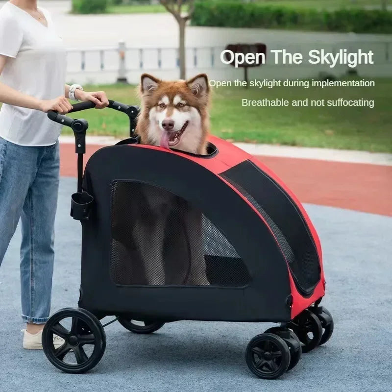 Foldable Large Dog Stroller | Breathable Mesh for Cats & Dogs Up to 50KG | Ideal for Walking & Transport