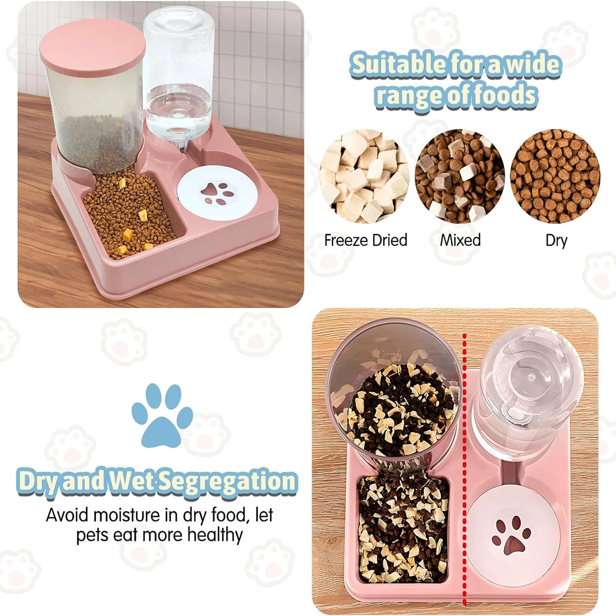 2-in-1 Automatic Cat Feeder & Water Dispenser Set | Tilted Gravity Food and Water Feeder for Pets