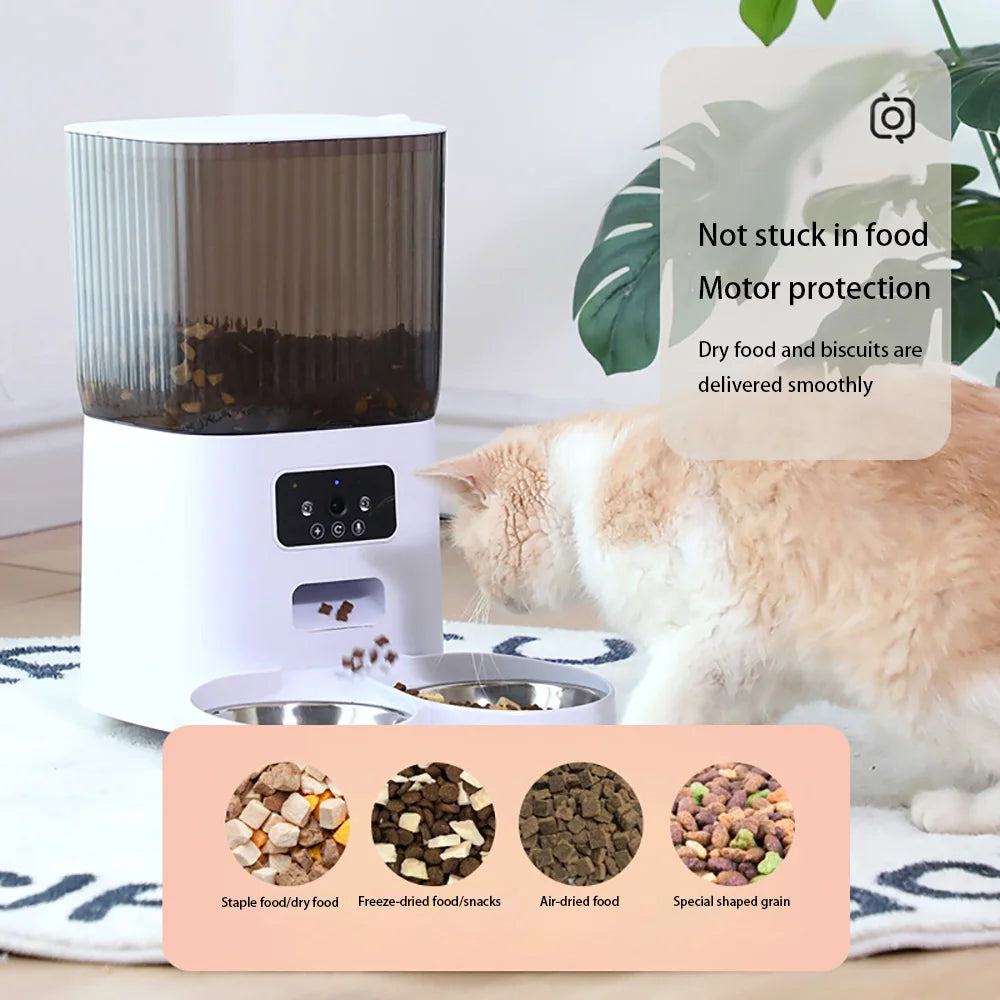 5L Smart Automatic Cat Feeder | Double Bowls with Camera & Voice Recorder for Dogs & Cats