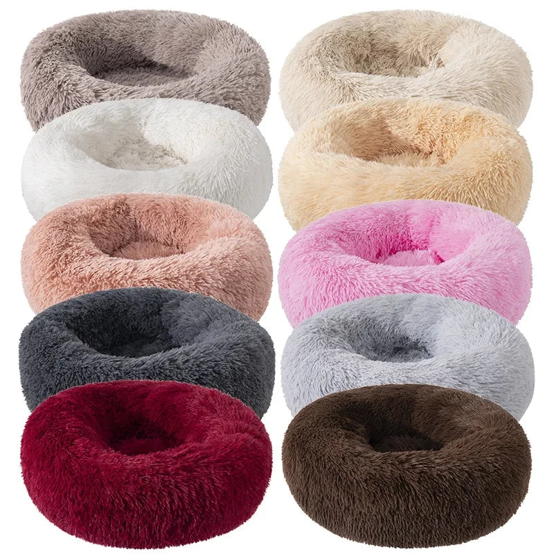 Super Soft Pet Cat Bed Plush Full Size Washable Calm Bed Donut Bed