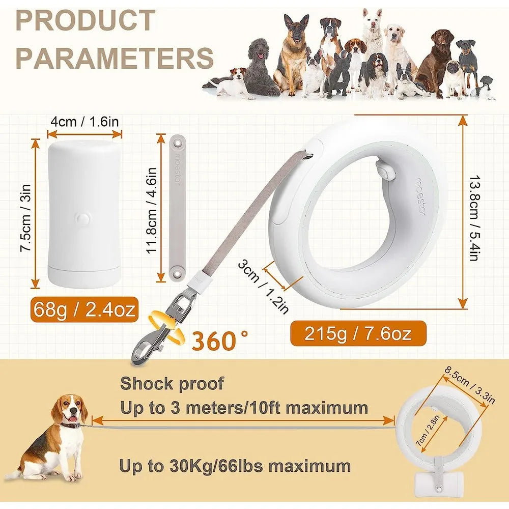 Moestar Retractable UFO Pet Leash | LED Light for Night Walks | Hands-Free Anti-Shock Design in Gray
