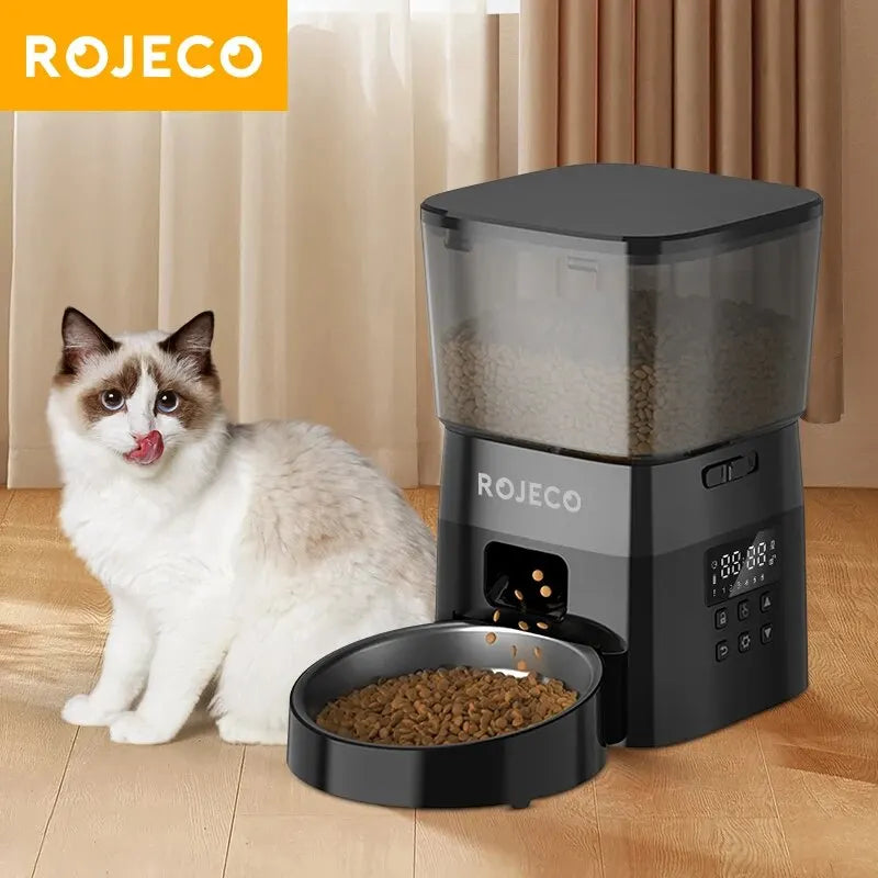ROJECO Automatic Pet Feeder | Button Version Smart Control Kibble Dispenser for Cats & Dogs