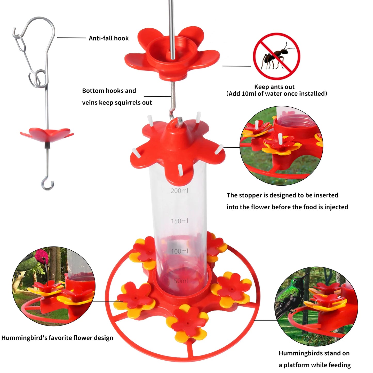 Hummingbird Drinker Feeder | Outdoor Hanging Bird Feeder, Easy to Clean & Ant Proof for Yard Garden Decoration