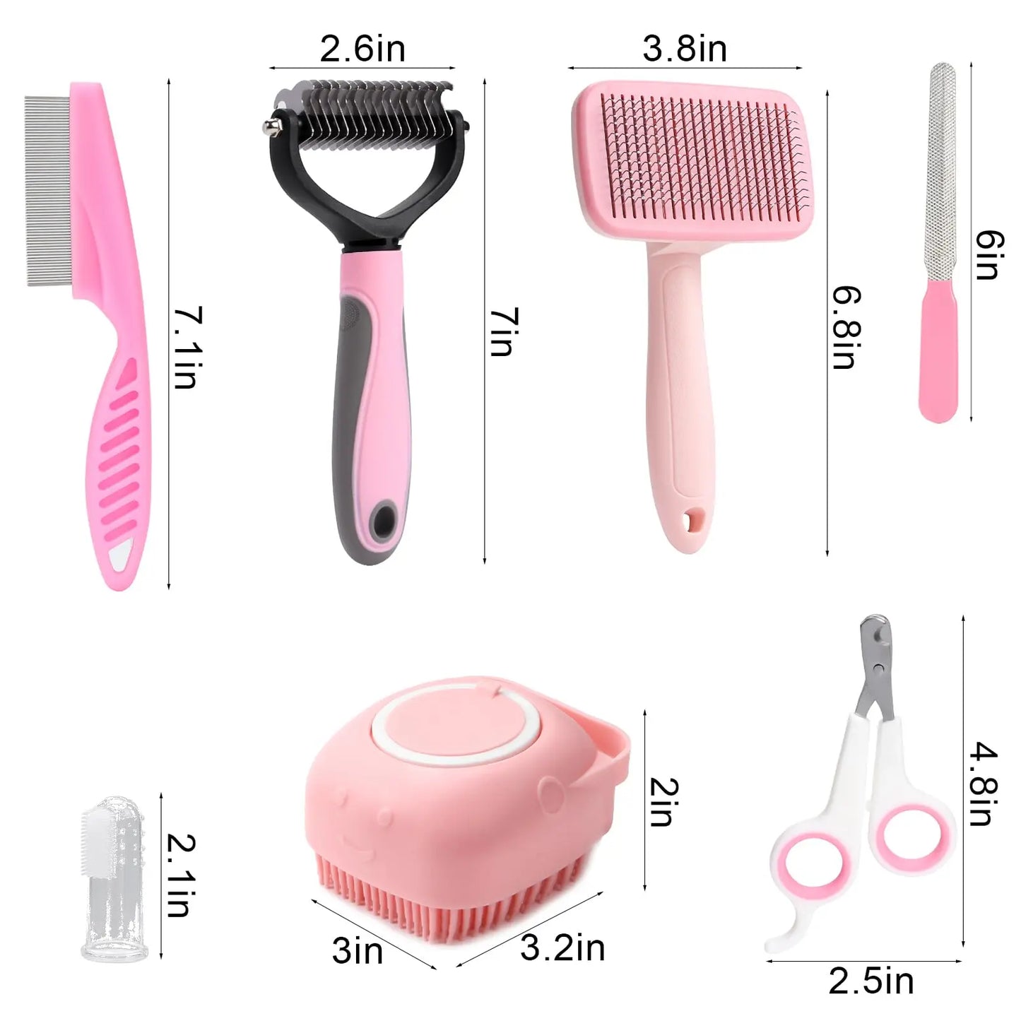 8-Piece Dog Grooming Set | Self-Cleaning Kit with Nail Clippers, Flea Comb, Shampoo Brush, and More