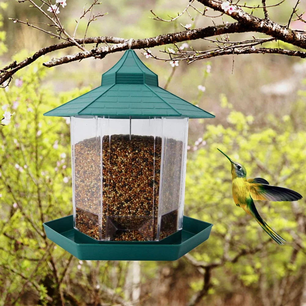 Hanging Wild Bird Feeder | Waterproof Gazebo Outdoor Container with Hang Rope Feeding House