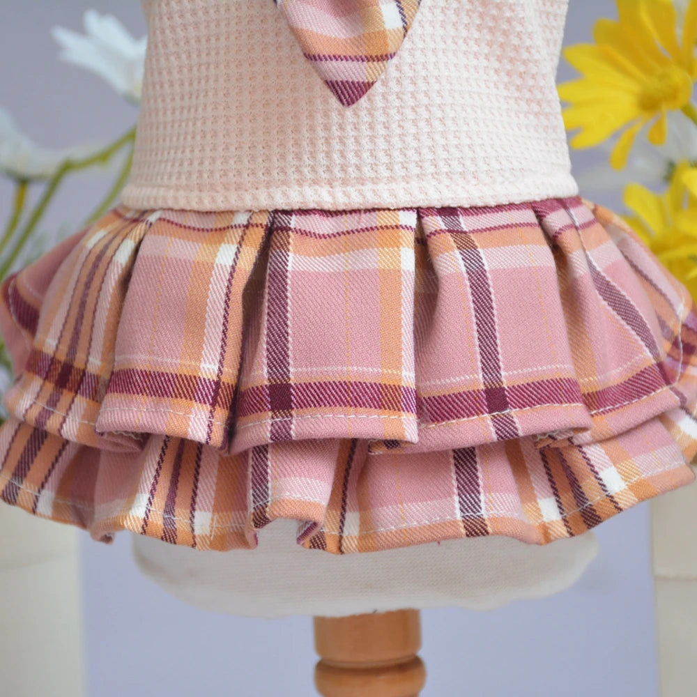 Plaid Dog Dresses Doggie Sweatshirt Pet Clothes Puppy Girl Breathable Skirt