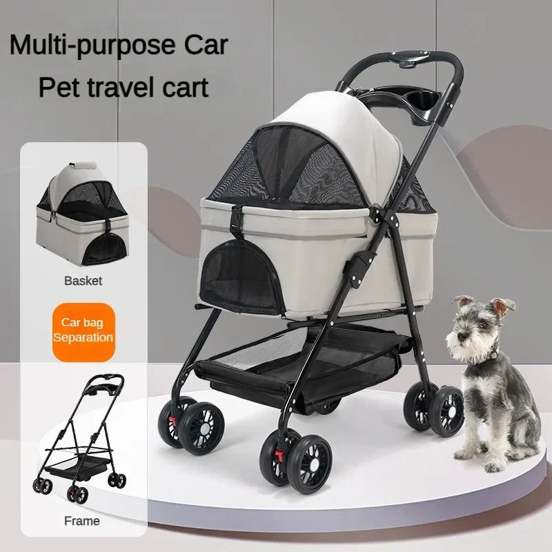 Foldable 4-Wheel Pet Stroller | Lightweight Dog Travel Jogger with Storage Basket | Perfect for Small Dogs & Cats