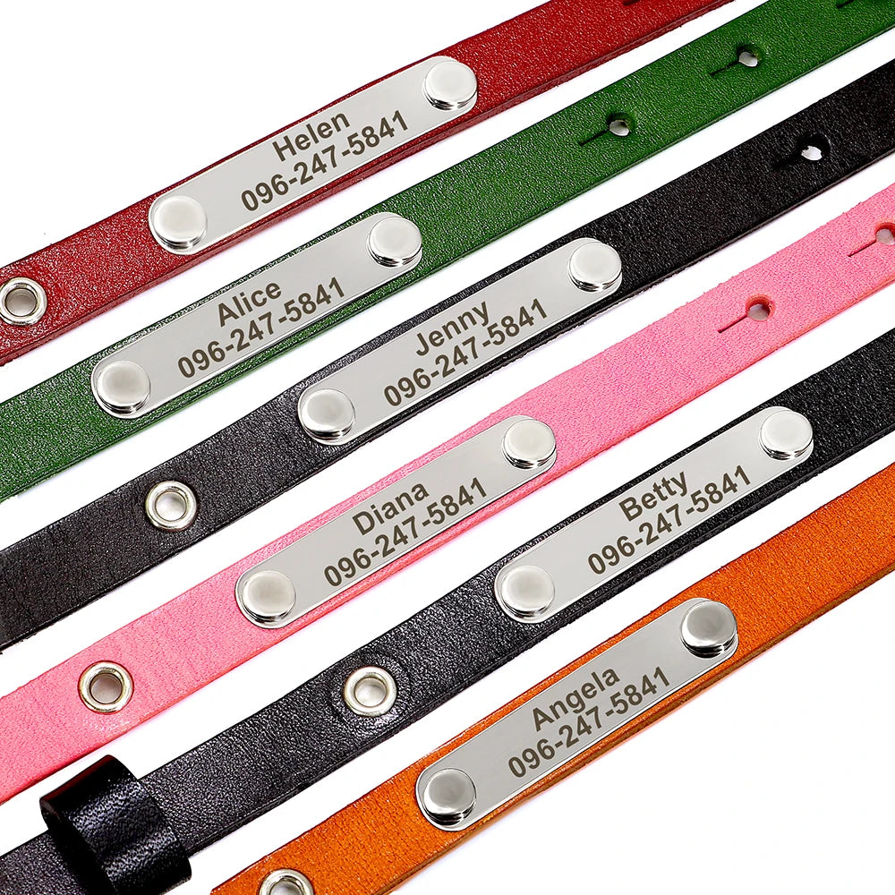 Personalized Adjustable Leather Cat Collar | Custom Name Necklace for Puppies and Kittens - Anti-Lost Pet Accessory