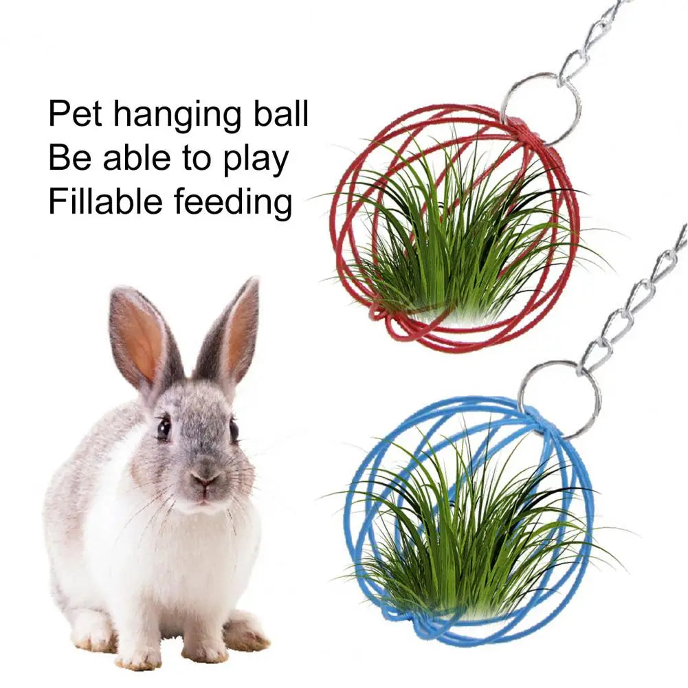 Hanging Long Chain Round Rabbit Grass Ball | Metal Hamster Grass Ball Rack & Guinea Pig Grass Feeder - Pet Toy Supplies