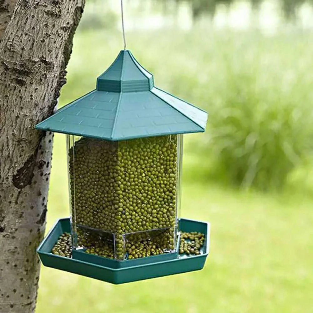 Hanging Wild Bird Feeder | Waterproof Gazebo Outdoor Container with Hang Rope Feeding House