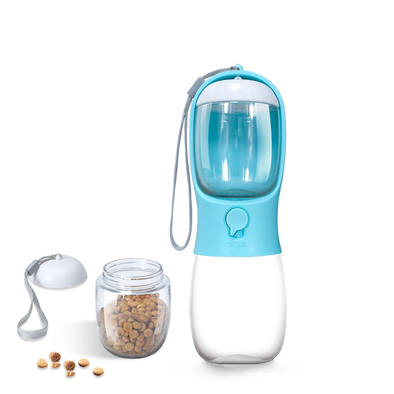 2-in-1 Portable Dog & Cat Water Bottle | 300ml Food Grade Travel Cup with Food Dispenser