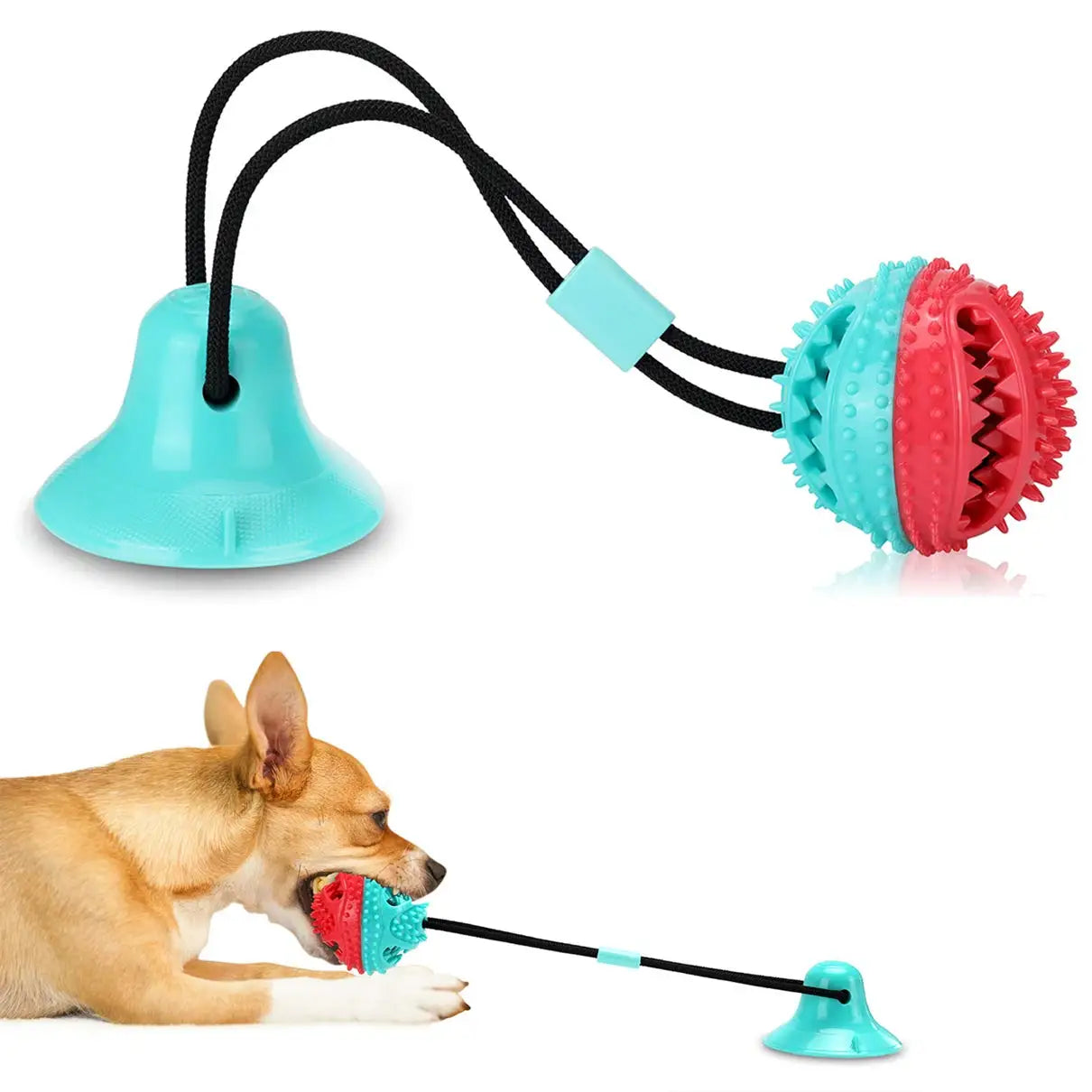 Interactive Tug of War Ball for Large Breed Dogs | Mentally Stimulating Teething Toy in Red and Turquoise