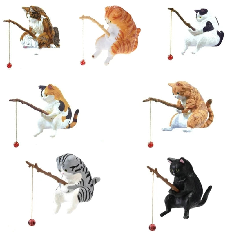 Fishing Cat Ornaments | Aquarium Decoration & Landscaping Cartoon Cat Statue Mini Resin Figurine