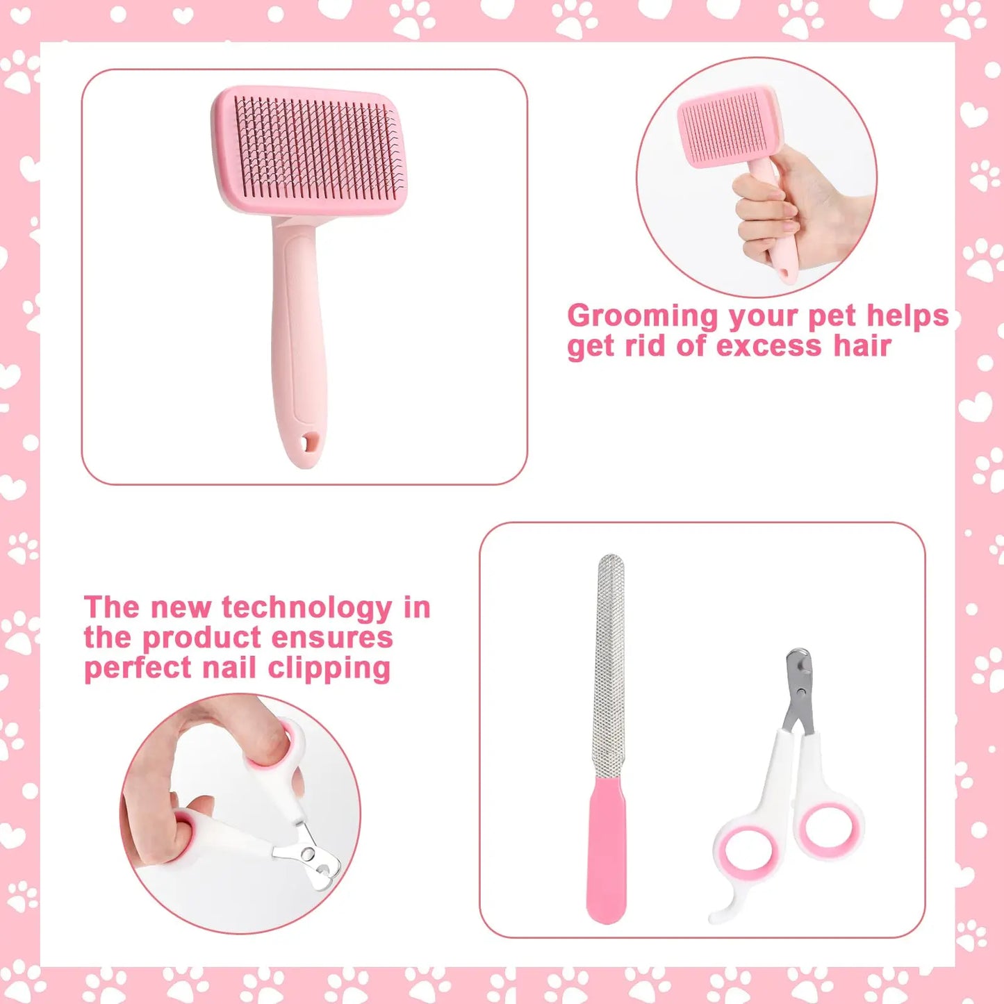 8-Piece Dog Grooming Set | Self-Cleaning Kit with Nail Clippers, Flea Comb, Shampoo Brush, and More