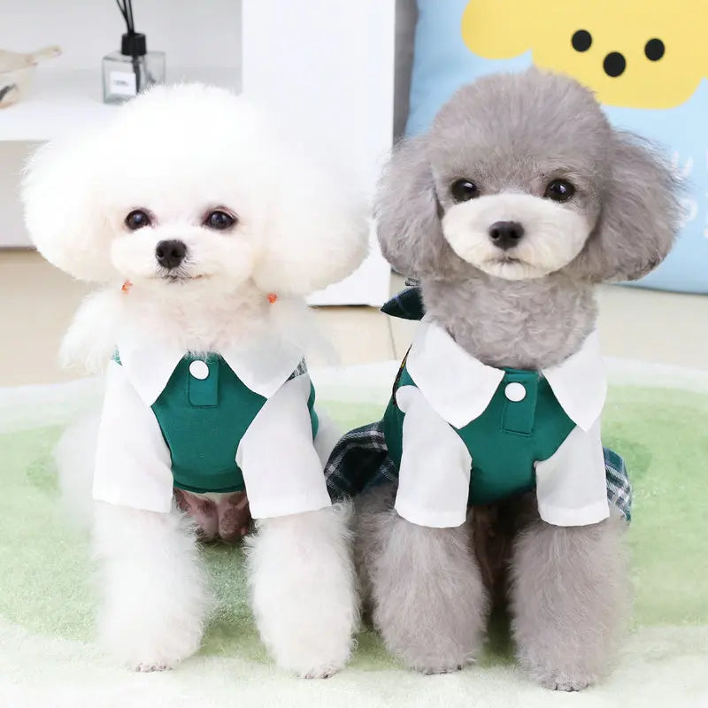 Preppy Style Dogs Clothes Dog Couples Dress Dog T-Shirt Skirt For Puppy Kitten