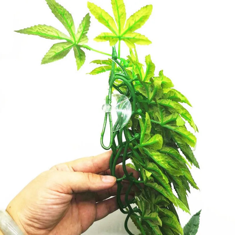 Reptile Plant Decoration with Suction Cups | Climbing Vines for Amphibians, Lizards & Snakes Habitat Decor