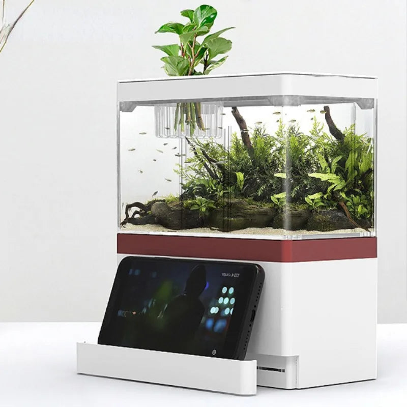 Self-Circulating Mini Fish Tank | Eco-Friendly Desktop Aquarium with Charging Filter