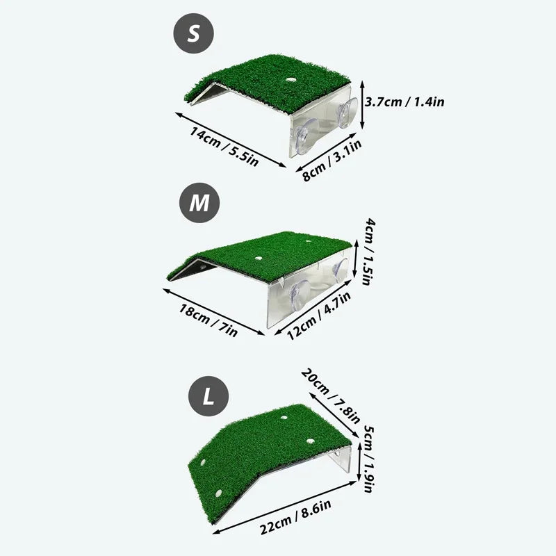 S/M/L Size Turtle Platform Float | Grass Ramp for Reptile Resting & Moss Island Habitat Decor