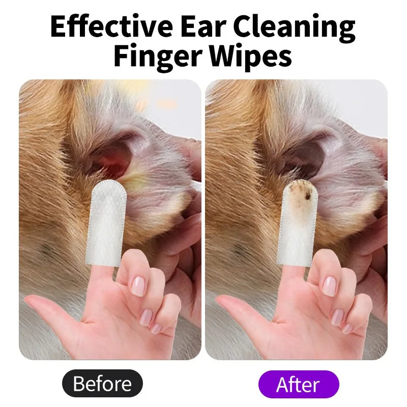 Ear Cleaning Wipes for Cats and Dogs | Effective Ear Care Fingertips for Ear Mite Removal - Pet Cleaning Products