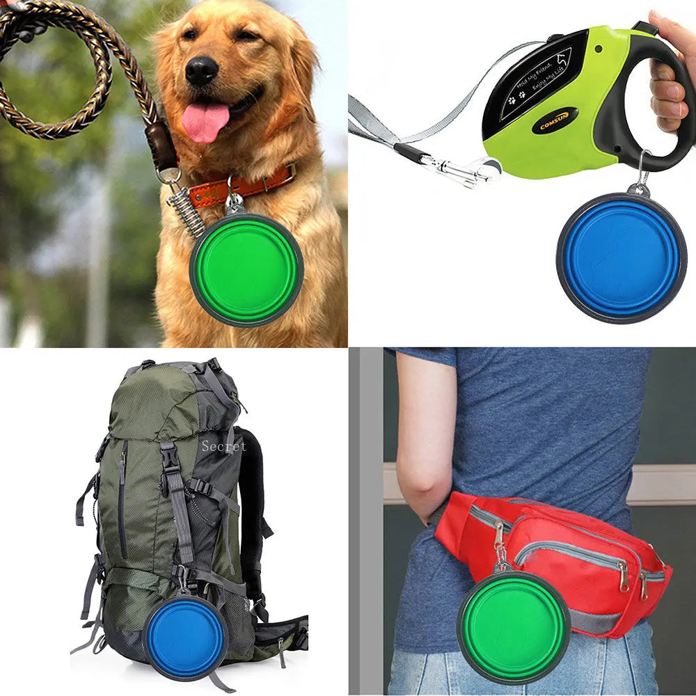 Collapsible Silicone Dog Bowl | Portable Pet Food & Water Dish for Outdoor Camping & Travel with Carabiner