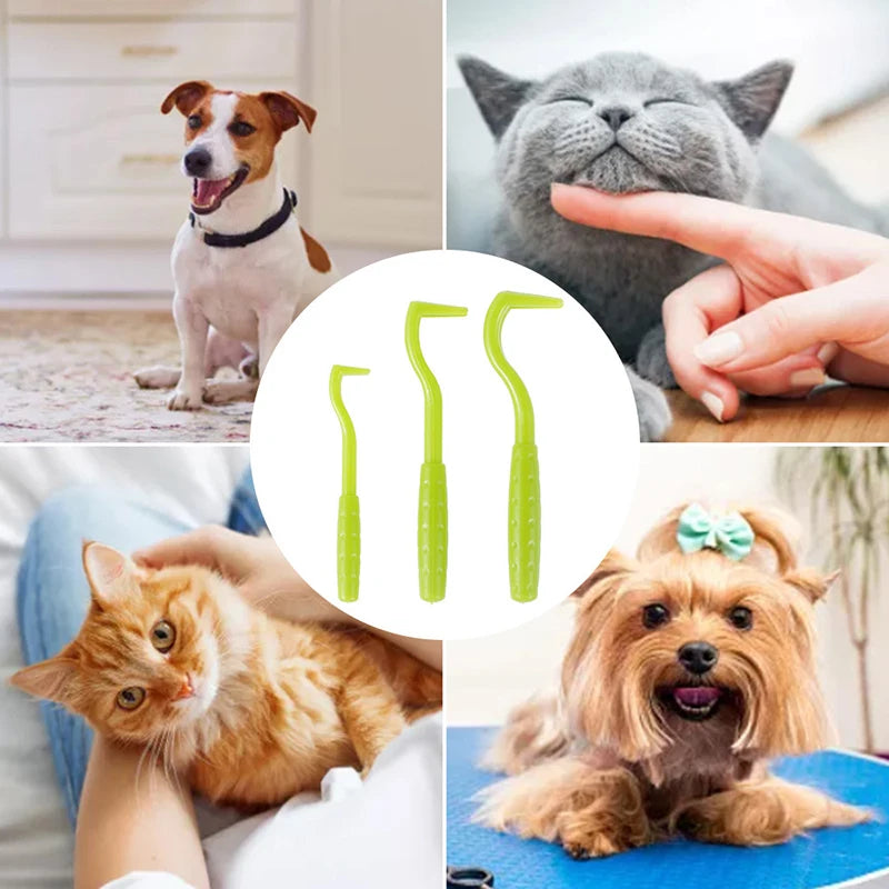 3 Sets Flea and Tick Remover Tools | Pet Hook and Tweezer Set for Dogs and Cats