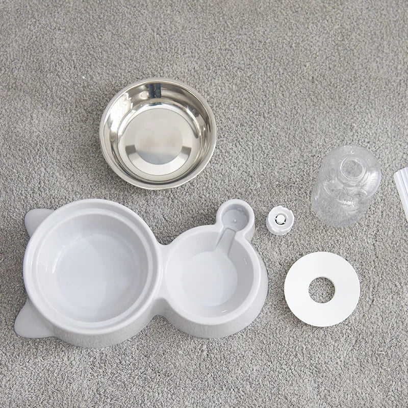 2-in-1 Automatic Cat Bowl & Water Dispenser | Pet Food Container with Waterer for Dogs and Cats