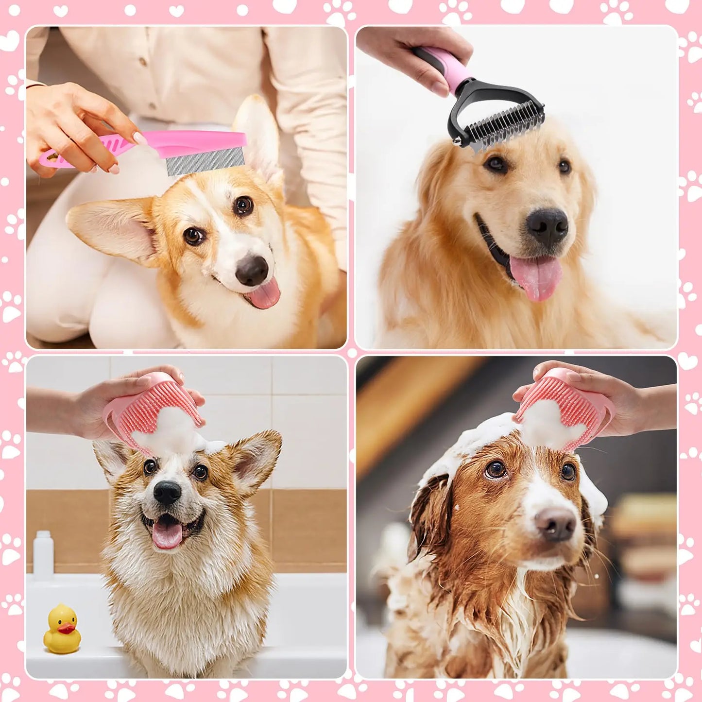 8-Piece Dog Grooming Set | Self-Cleaning Kit with Nail Clippers, Flea Comb, Shampoo Brush, and More