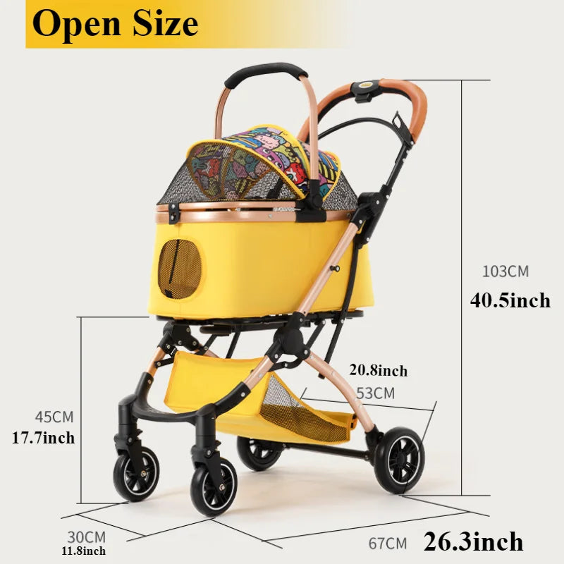 2-in-1 Pet Stroller for Medium/Large Dogs & Cats | Portable Folding Cart with Canopy