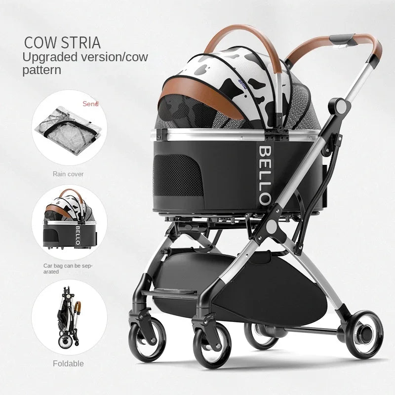 Aluminum Tube Pull Rod Pet Stroller | Foldable Collapsible Travel Cart for Medium Dogs & Cats | 20kg Capacity with Separated Bag