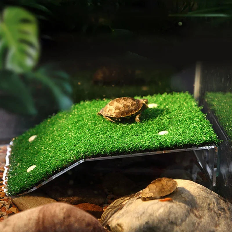 S/M/L Size Turtle Platform Float | Grass Ramp for Reptile Resting & Moss Island Habitat Decor