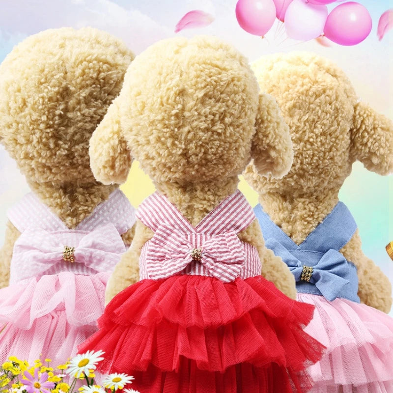 Dog Summer Dress Cat Lace Skirt Pet Clothing Chihuahua Stripe Skirt Puppy Cat