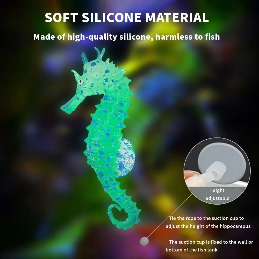 Artificial Glowing Fish Aquarium Decor | Fake Hippocampus Float Ornament & Silicone Sea Horse for Fish Tank Landscape