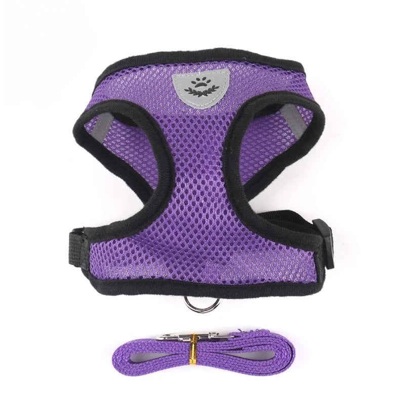 Adjustable Cat and Dog Harness with Lead Leash | Breathable Polyester Mesh Reflective Vest for Small Pets