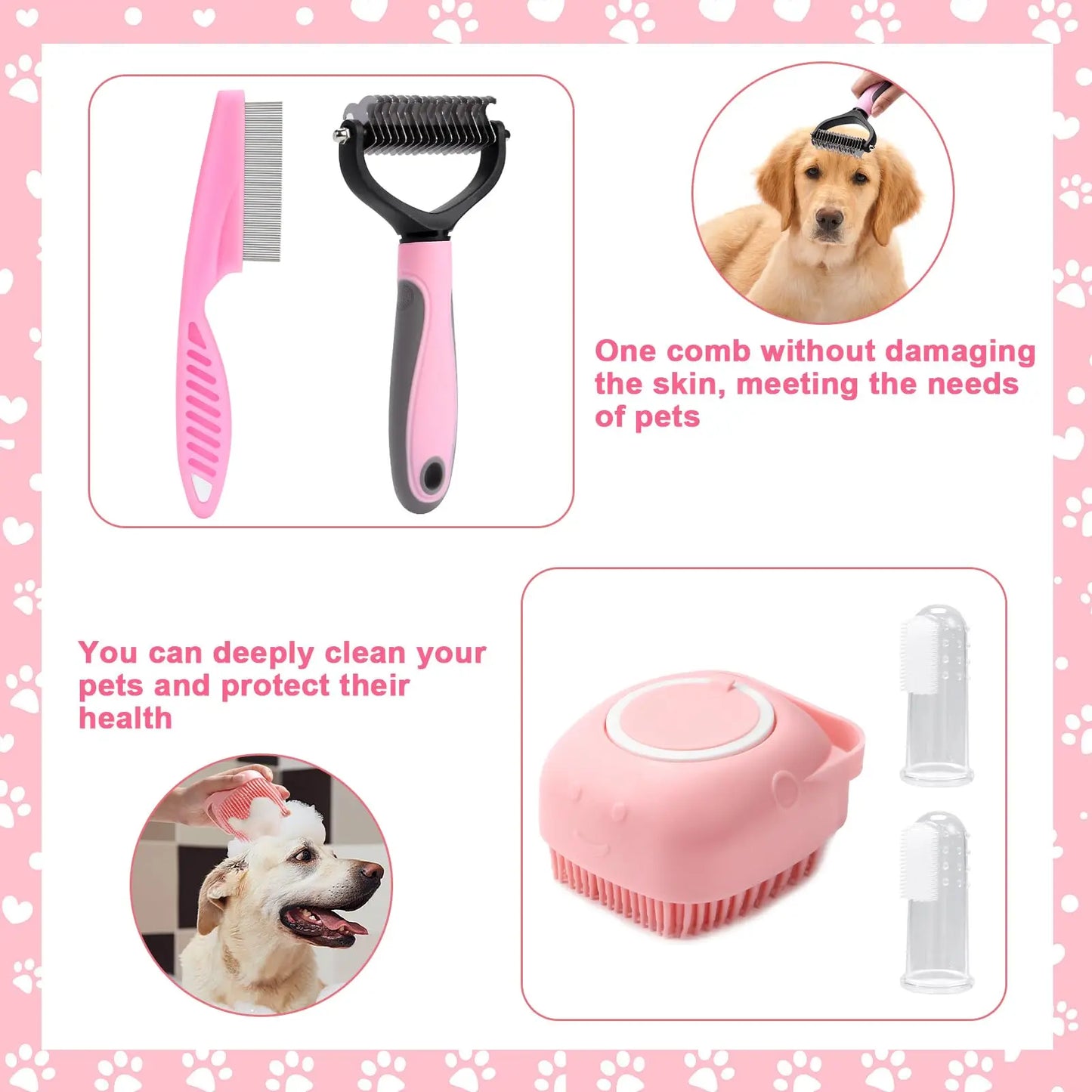 8-Piece Dog Grooming Set | Self-Cleaning Kit with Nail Clippers, Flea Comb, Shampoo Brush, and More