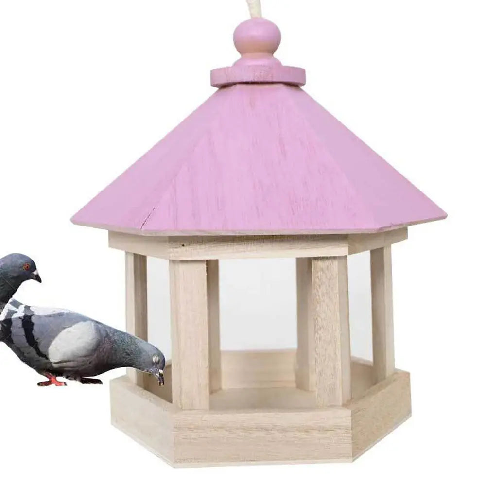 Wooden House Bird Feeder | Outdoor Hanging Feeding Station & Hollow Food Container for Garden and Park