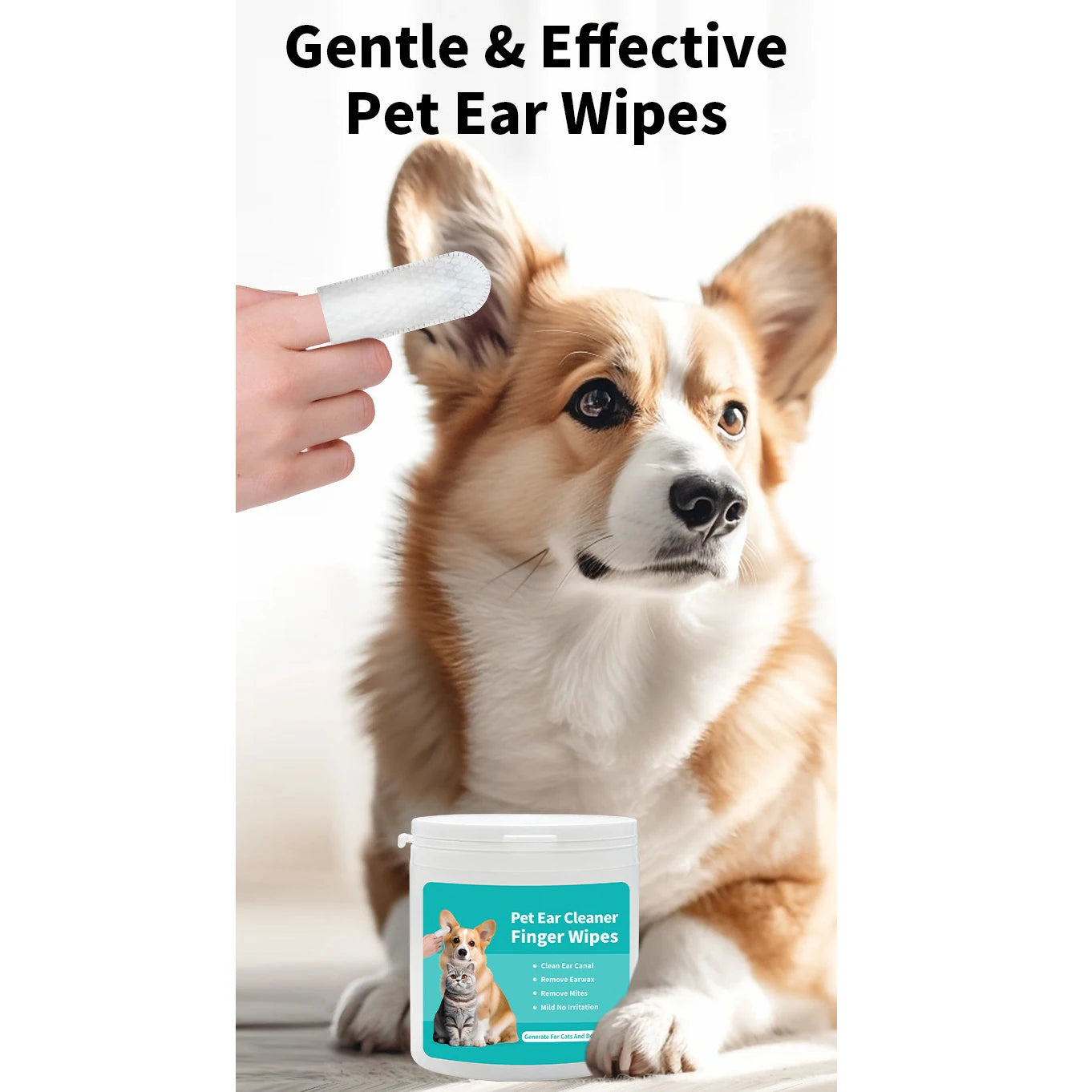 Ear Cleaning Wipes for Cats and Dogs | Effective Ear Care Fingertips for Ear Mite Removal - Pet Cleaning Products