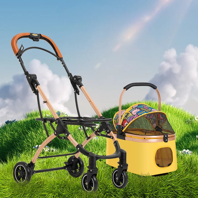 2-in-1 Pet Stroller for Medium/Large Dogs & Cats | Portable Folding Cart with Canopy