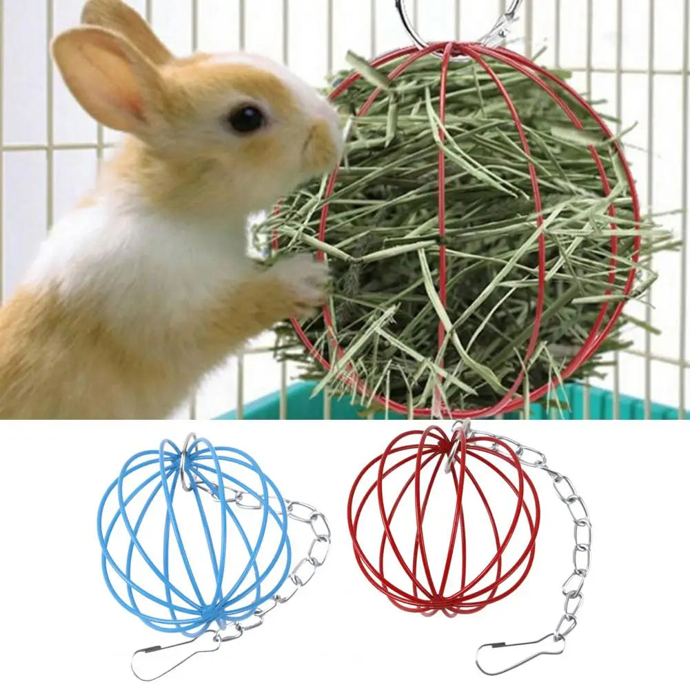 Hanging Long Chain Round Rabbit Grass Ball | Metal Hamster Grass Ball Rack & Guinea Pig Grass Feeder - Pet Toy Supplies